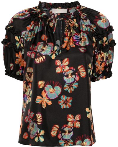 Ulla Johnson Annabella Seidenbluse mit Blumen-Print - Schwarz