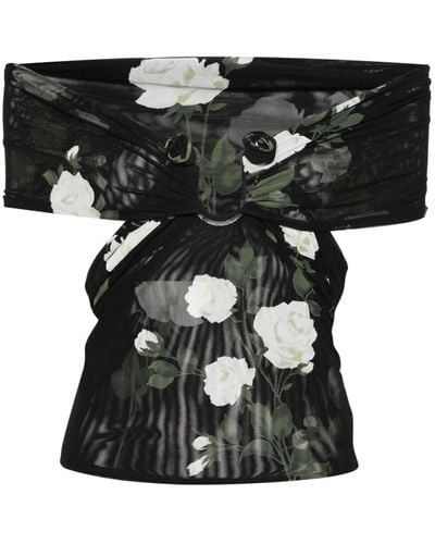 Magda Butrym Vestido con hombros descubiertos y aplique floral - Negro