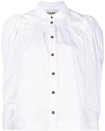 Ganni Blouse Met Pofschouders - Wit