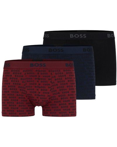 BOSS Drie Katoenen Boxershorts Met Logoband - Rood