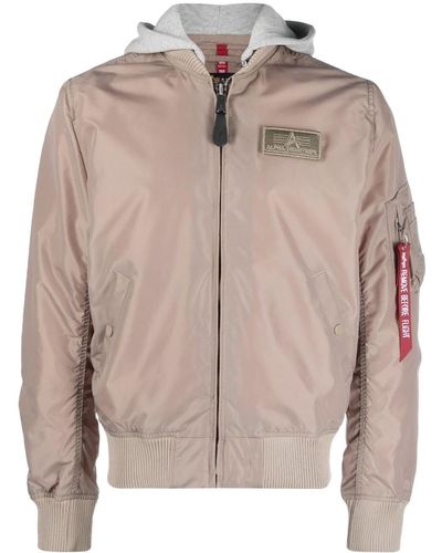 Alpha Industries Logo-patch Padded Bomber Jacket - Natural