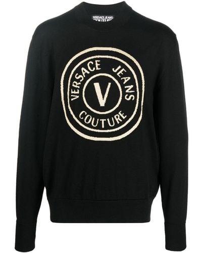 Versace Jeans Couture Maglia Logo Circolare Ad Intarsio - Grigio