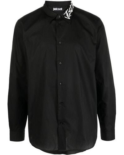 Just Cavalli Logo-print Long-sleeve Cotton Shirt - Black