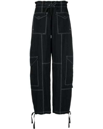 Ganni Pantalones tipo cargo con cintura paperbag - Negro