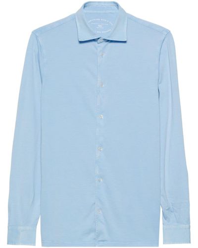 Fedeli Plain Organic-cotton Shirt - Blue