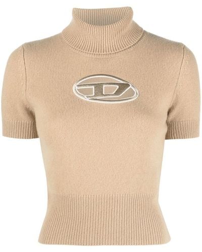 DIESEL Kurzarm-Pulli mit Cutout-Logo - Natur