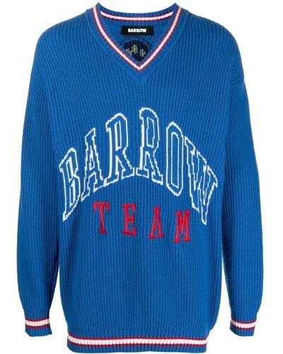 Barrow Intarsia-logo V-neck Sweater - Blue
