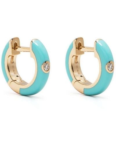 EF Collection 14kt Yellow Gold Enamel And Diamond huggie Earrings - Blue