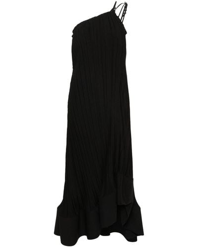Lanvin Asymmetric Plissé Maxi Dress - Black