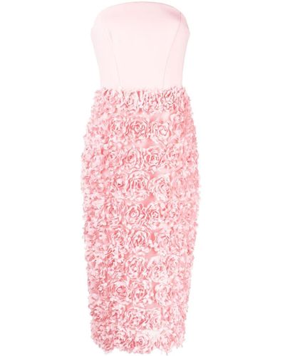 Marchesa フローラル ストラップレス ドレス - ピンク