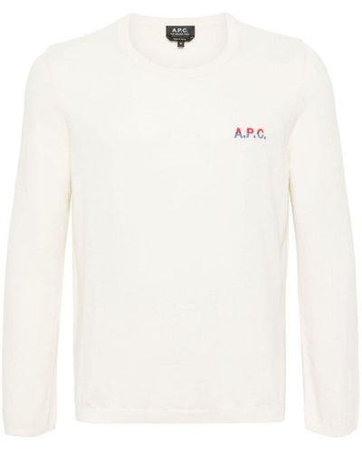 A.P.C. Logo-embroidered Cotton Jumper - White