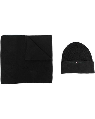 Tommy Hilfiger Scarf And Beanie Hat Set - Black