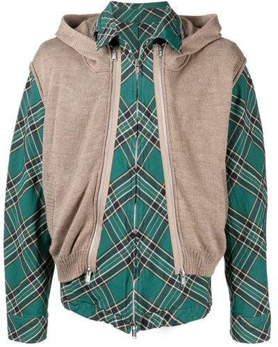 Undercover Knitted Gilet Check-print Shirt Jacket - Green