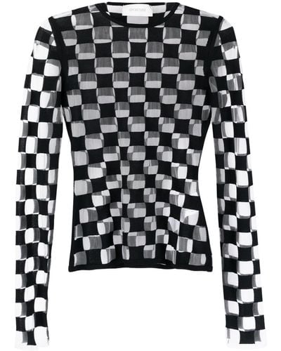 Sportmax Checkerboard-print Long-sleeve Top - Black