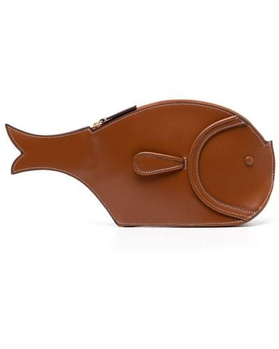 STAUD Pesce Leather Clutch Bag - Brown