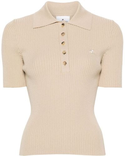 Courreges Logo-patch Ribbed Polo Top - Natural