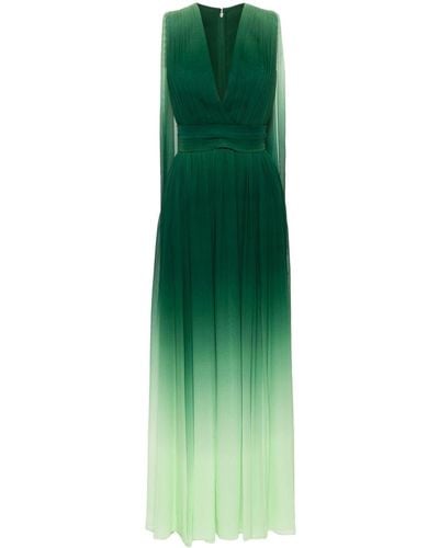 Elie Saab Vestido largo de seda plisado - Verde