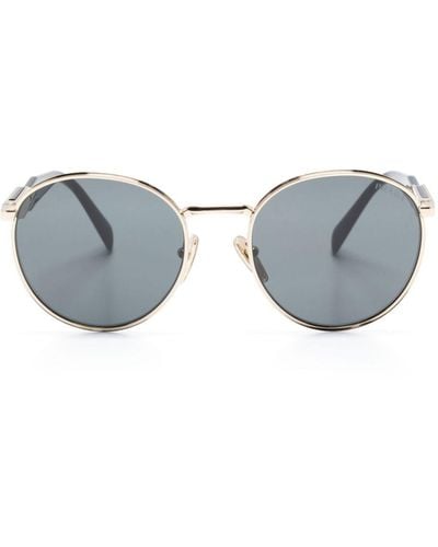 Prada Runde Sonnenbrille mit Logo-Gravur - Grau