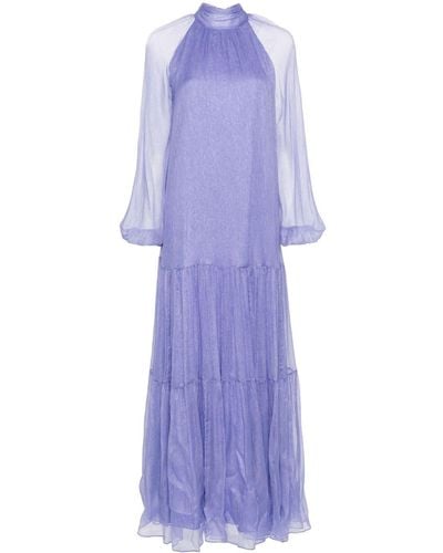 Nissa Lurex-detail Silk Maxi Dress - Purple