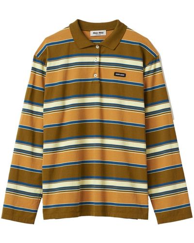 Miu Miu Yellow Striped Cotton Polo Top