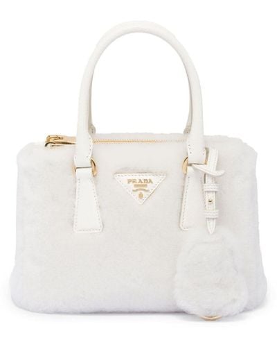 Prada Galleria Mini-Handtasche mit Shearling - Weiß
