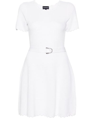 Emporio Armani Robe courte ceinturée en maille 3D - Blanc