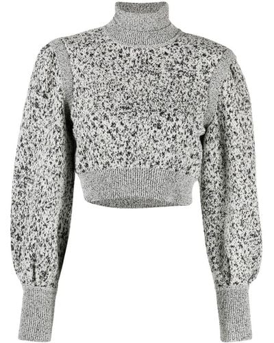 Rabanne High Neck Puff-sleeve Sweater - Grey