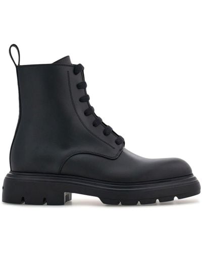 Ferragamo Combat Leather Boots - Black