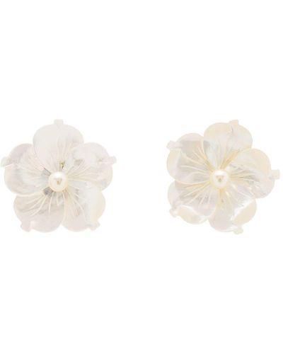 Jennifer Behr Puces d'oreilles fleur à perles - Blanc