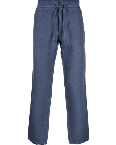 120% Lino Drawstring Linen Pants - Blue