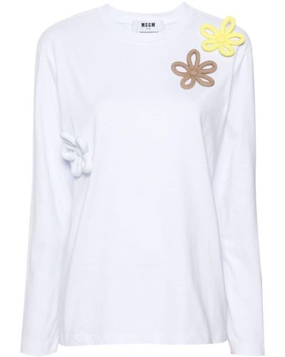 MSGM Camiseta con aplique floral - Blanco