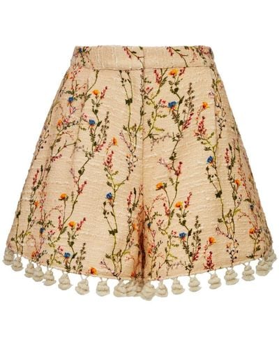 La DoubleJ Playa Floral-embroidered Cotton-blend Shorts - Natural