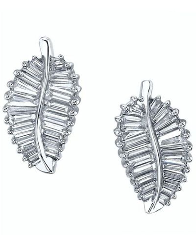 Anita Ko 18kt White Gold Palm Leaf Diamond Stud Earrings - Metallic