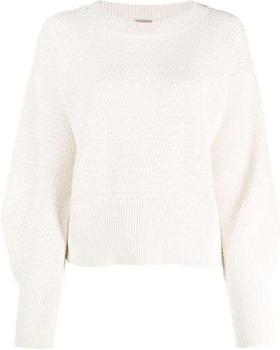 BOSS Waffle-knit Crew-neck Sweater - White