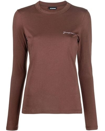 Jacquemus Le T-shirt Brode Logo-embroidered Top - Brown