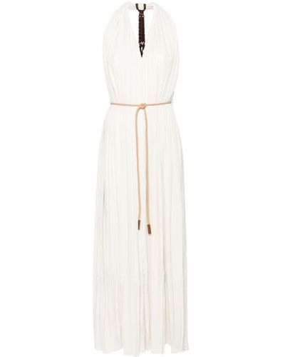 Alysi Belted Pleated Maxi Dress - White