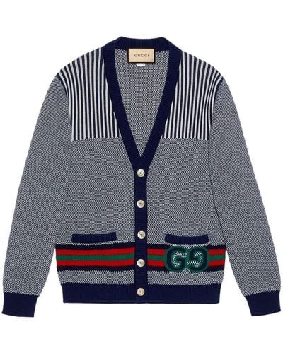 Gucci Cardigan Aus Baumwolle Und Wolle Mit GG - Blau