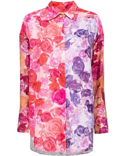 Aje. Rose-print Linen Shirt - Pink