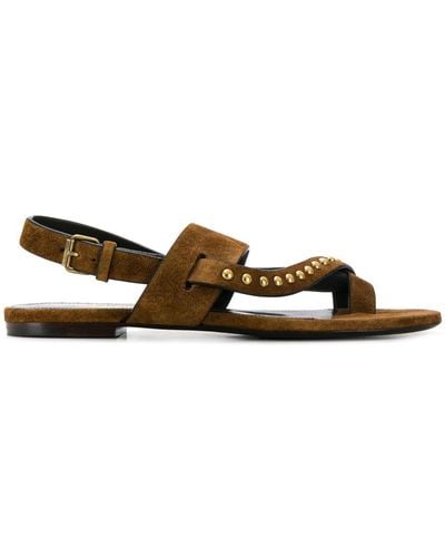 Saint Laurent Gia Studded Sandals - Brown
