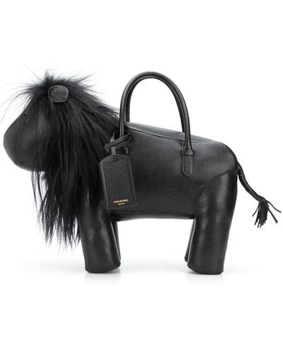Thom Browne Lion Pebbled Leather Tote Bag - Black