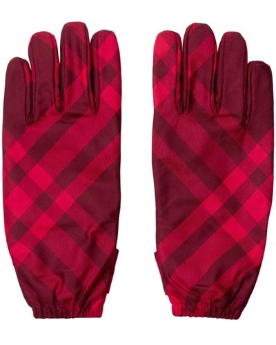 Burberry Check-pattern Twill Gloves - Red