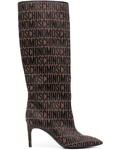 Moschino Logo-print High-knee Boots - Black
