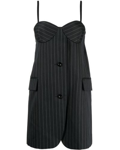 Sacai Pinstripe Twill-corset Mini Dress - Black