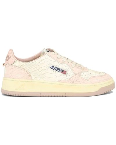 Autry Medalist Snakeskin-effect Leather Trainers - Natural