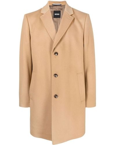 BOSS Single-breasted Wool-cashmere Coat - Natural