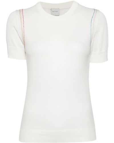 Paul Smith Contrast-stitched Knitted Top - White
