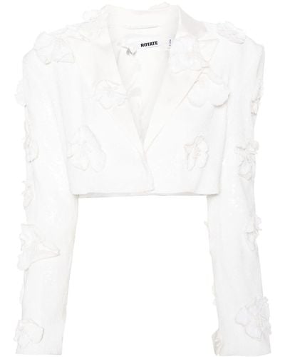 ROTATE BIRGER CHRISTENSEN Floral-appliqué Cropped Blazer - Women's - Elastane/recycled Polyester/polyester - White