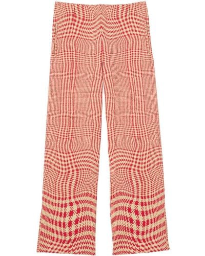 Burberry Pantalones rectos con motivo pied de poule - Rojo