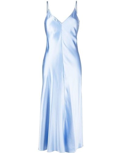 Voz V-neck Silk Long Dress - Blue
