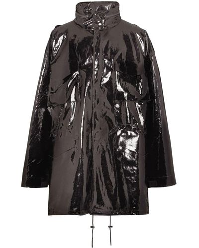 Maison Margiela Glossy-finish Drop-shoulder Coat - Black